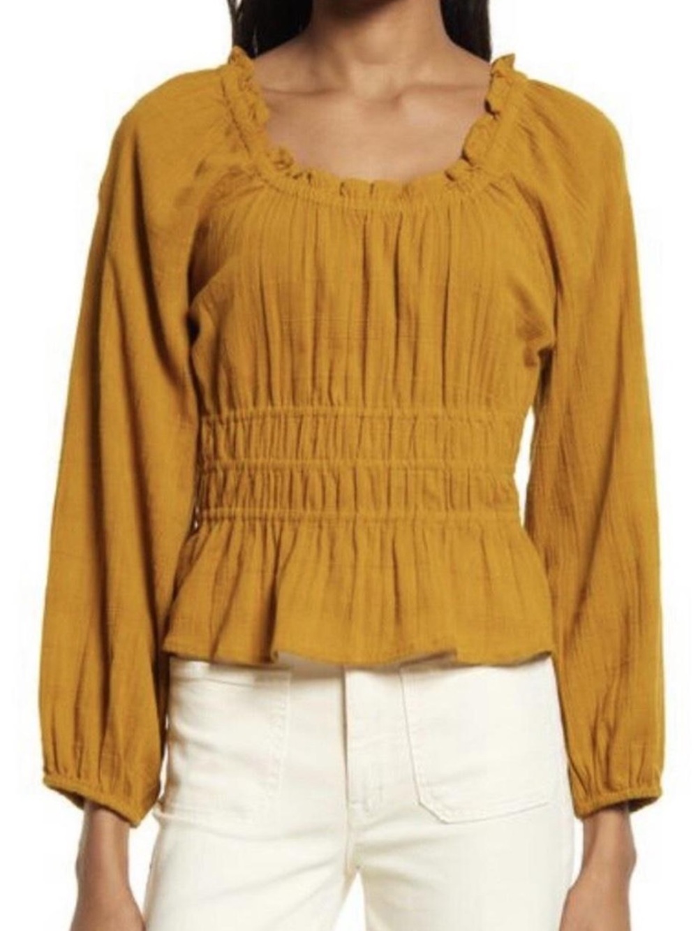 Madewell Sophia Peplum Prairie Top in Mustard